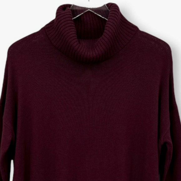 H by Halston Burgundy Red Turtleneck Knit Tunic Sweater Ribbed Detail Size XS - Picture 3 of 9